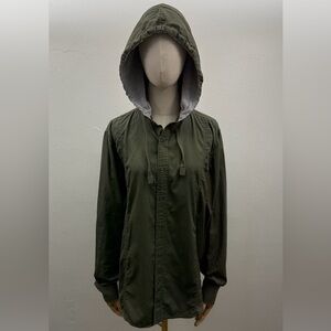 American Rag Olive Green Hooded Button Up Shirt Jacket Size M Cotton